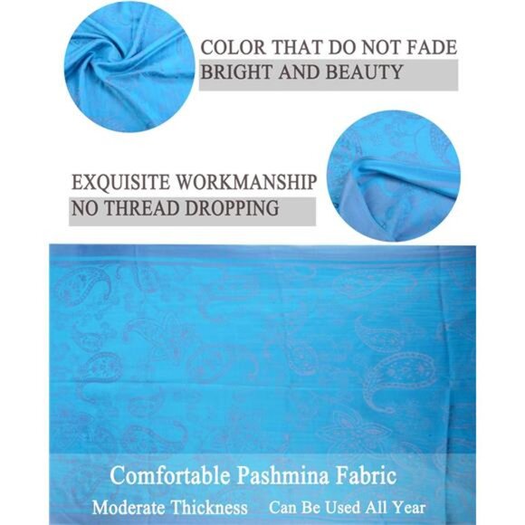 Women's Pashmina Shawl Wrap Two Tone Blue - Picture 3 of 7
